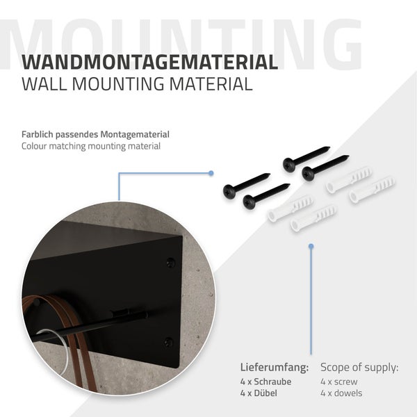 ML-Design 4er Set Wandgarderobe mit Hakenleiste, Kleiderstange & Hutablage, 60x30x15 cm, Schwarz, Metall Flurgarderobe für Jacken & Mäntel, Garderobe, Wandmontage, Garderobenpaneel hängend für Eingang