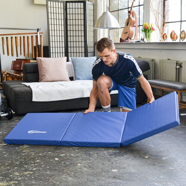 190x60 Klappbare Gymnastikmatte - 5 cm Faltbare Turnmatte Blau Schwarz