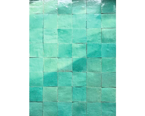 Handgefertigte Wandfliese Zellige Alhambra 17 Vert Ocean 10x10cm glänzend