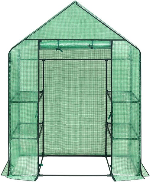 RESCH Kinzo Gewächshaus 143x73x195 cm, Foliengewächshaus mit Metallgerüst, Tomatengewächshaus Wetterfest, Gitterfolie UV Beständig, große Anzucht Nutzfläche