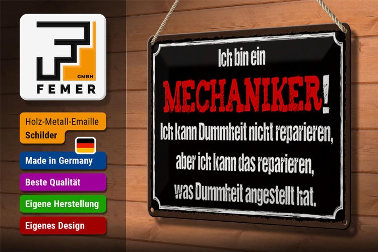 Blechschild Spruch 30x20cm bin Mechaniker kann reparieren