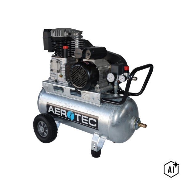 Aerotec Kompressor mit 50 Liter Kessel, fahrbar mit Rädern, Druckluftkompressor für Werkstatt und Heimwerker.