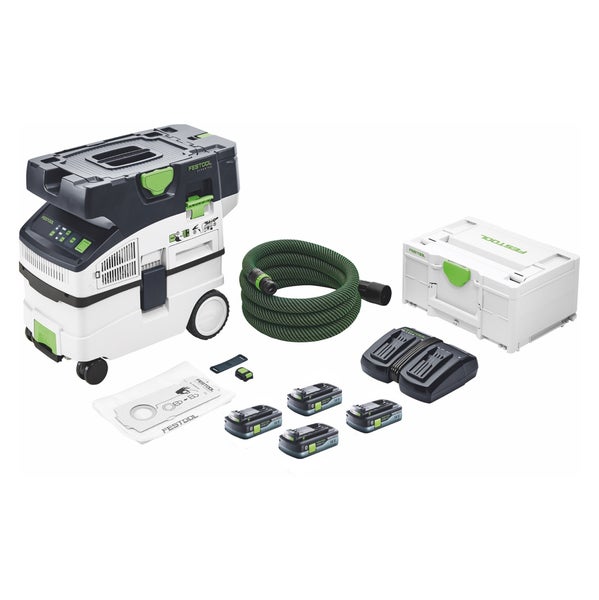 Festool Akku-Sauger mit Absaugschlauch, Akkus, Ladegerät, Staubbeutel und Werkzeugkoffer