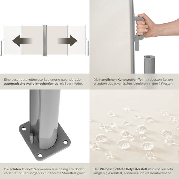 Doppel-Seitenmarkise tectake  180 x 600 cm aus Aluminium beige