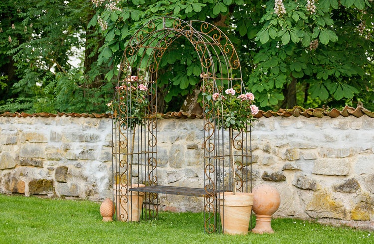 Rosenbogen ELEO Calabria mit Bank 160x50x234 cm Metall unbeschichtet - Edelrost
