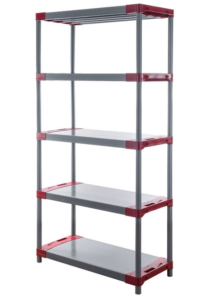 PROREGAL Kunststoffregal Grey Bear Tall HxBxT 180 x 80 x 46 cm Fachlast 120 kg Grau/Rot