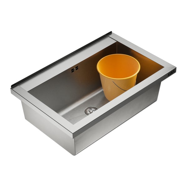 Einbau-Küchenspüle aus Edelstahl mit Überlauf und Einbaueimer
