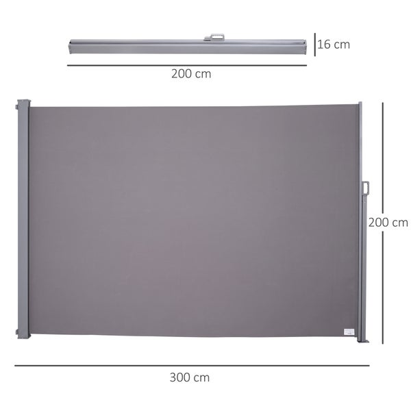 Outsunny Seitenmarkise, Sicht- und Sonnenschutz, Seitenrollo, 3 x 2m, Polyester, Grau