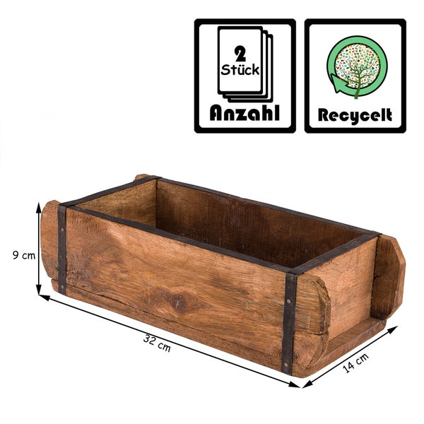 Holzkasten mit den Maßen 32 cm x 14 cm x 9 cm, Menge: 2 Stück, Recycelt