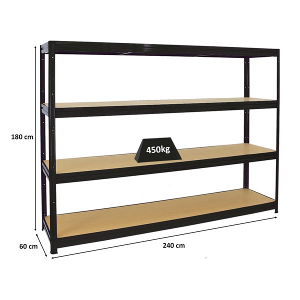 PROREGAL Schwerlastregal Dino 180x240x60 cm Fachlast 450kg Schwarz, Garagenregal, Lagerregal