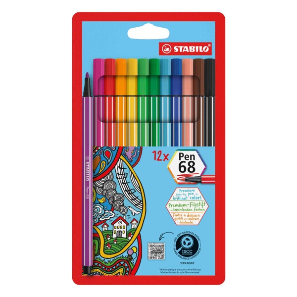 Stabilo Pen 68 Premium Filzstift Set mit 12 Fasermalern in verschiedenen Farben für Zeichnungen und zum Ausmalen.