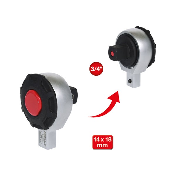 Drehmomentkopf für Drehmomentschlüssel, 3/4 Zoll und 14 x 18 Millimeter