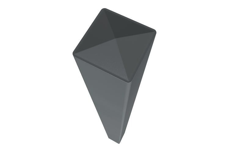 Quadratische Pfostenkappe in Dunkelgrau in Pyramidenform für Zaunpfosten.