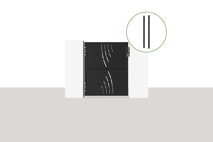 Gartentor aus Metall mit seitlicher Ansicht der Zaunpfosten