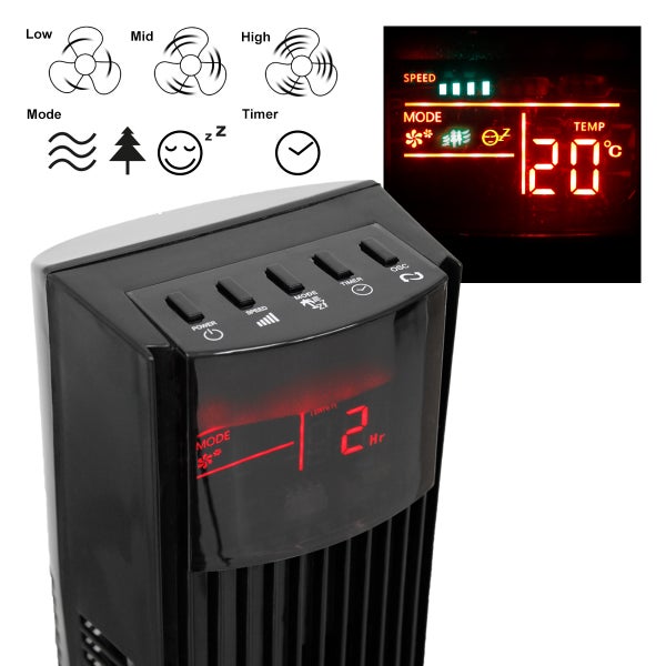 ECD Germany Turmventilator mit LED Display und Fernbedienung XL, 45W, 116 cm, Schwarz, mit 3 Geschwindigkeitsstufen und Ventilationsmodi, 140° Oszillation, Standventilator Säulenventilator Ventilator