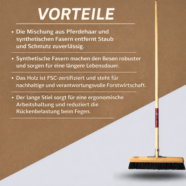 Holzbodenwischmopp mit langem Stiel und Vorteilsbeschreibung