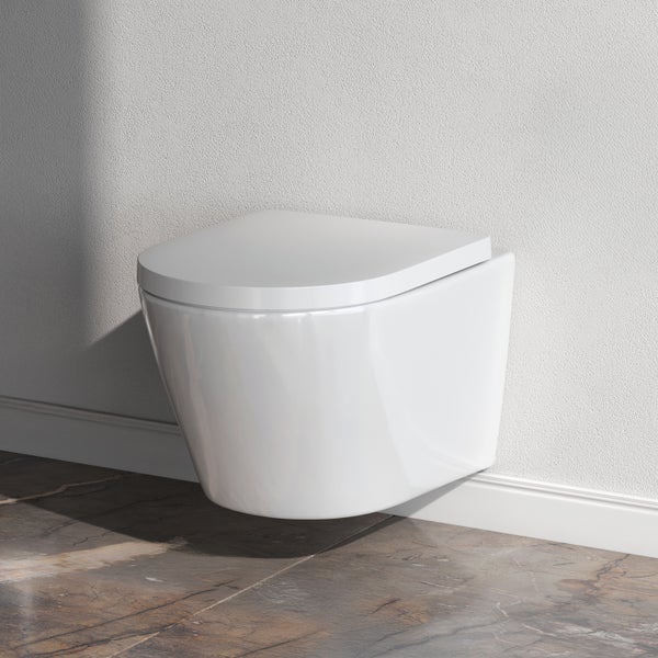 AM.PM Wand-WC Set Tiefspüler offener Spülrand weiß glänzend mit WC-Sitz , Vorwandelement und Betätigungsplatte chrom IIS70151.NA1700
