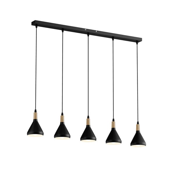 Lindby LED Esstisch Pendelleuchte schwarz, Hängelampe Metall Holz 5x 4W E14 (austauschbar) warmweiß (3.000K) Hängeleuchte