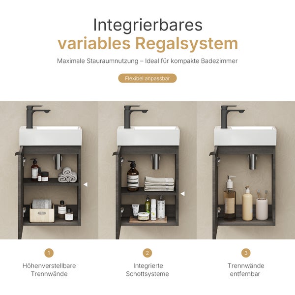 EMKE Waschbecken mit Unterschrank 417×240×646 mm, Waschtisch-Set mit Soft-Close, Türgriff, 2-fach verstellbarem Einlegeboden, Wandmontage, beidseitig montierbar,  Anthrazit