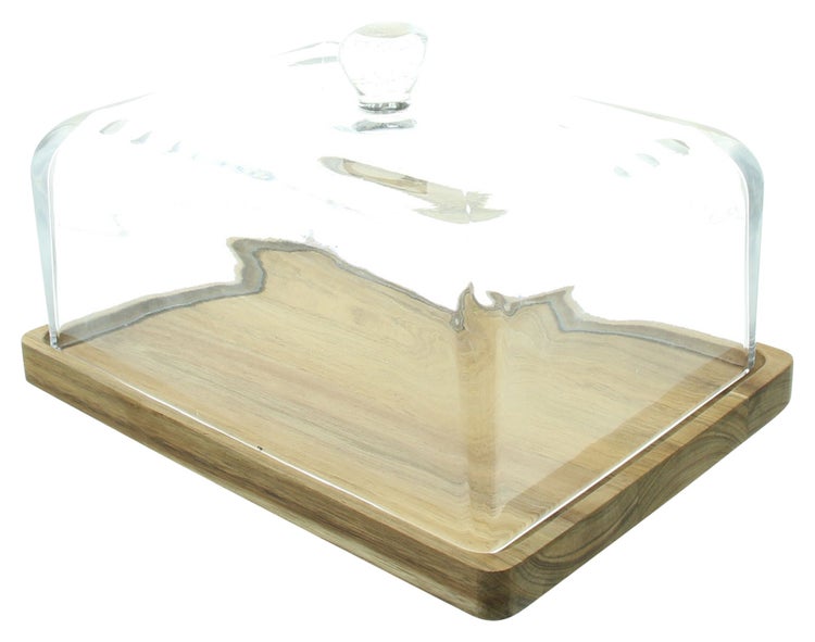 FRANK FLECHTWAREN | Käseglocke Square, GLAS, HOLZ, 27 x 20 x 14,5 cm