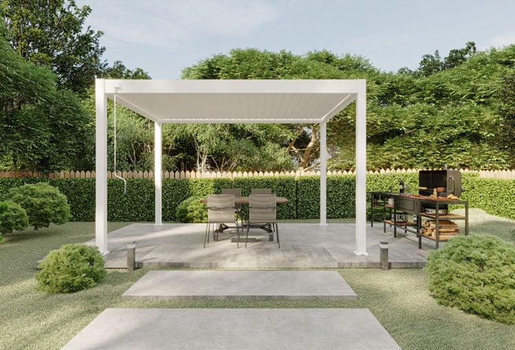 Weide Deluxe Pergola 3 x 4 M - Freistehend, Voll-Aluminium, Lamellendach, Weiß