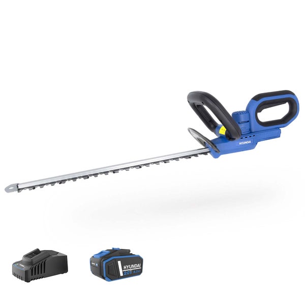 HYUNDAI 20V Akku-Heckenschere – 51 cm Schnittlänge, 20 mm Schnittstärke & lasergeschnittene Doppelklingen – inkl. 4-Ah-Akku und Ladegerät