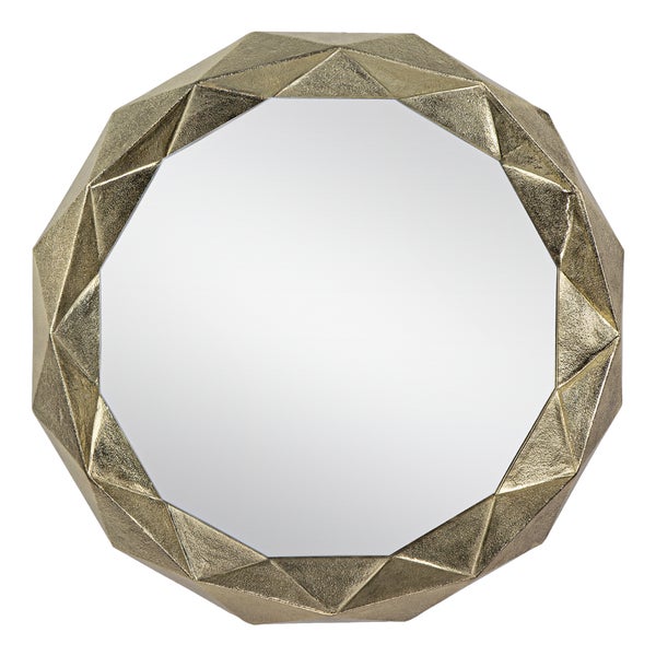 WOMO-DESIGN Dekorative Wandspiegel Guayaquil Ø 65 cm Unikat aus Glas, Gold, Aluminium Metallrahmen, Runder Spiegel, Moderner Dekospiegel, Polygon-Design Hängespiegel, Wandbehang Flurspiegel Badspiegel