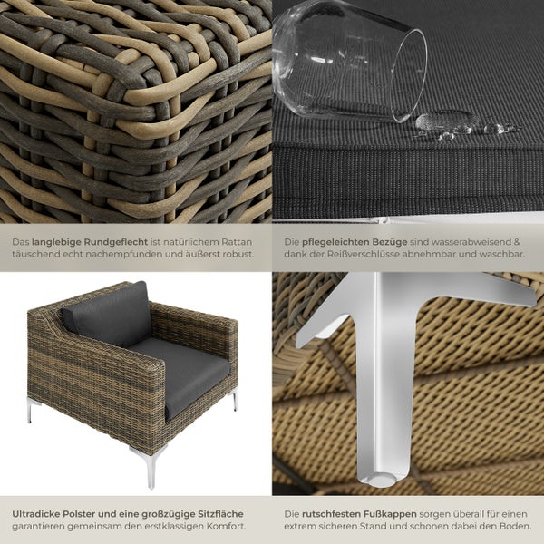 Modulares Rattanset tectake Villanova kein Aufbau 2 Sessel mit Aluminiumgestell anthrazit-meliert
