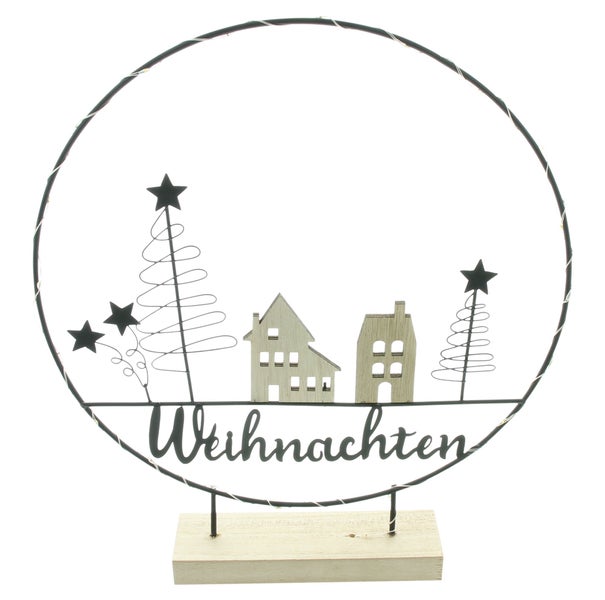 Dekorative Weihnachtsleuchte mit Häusern, Sternen und dem Schriftzug Weihnachten