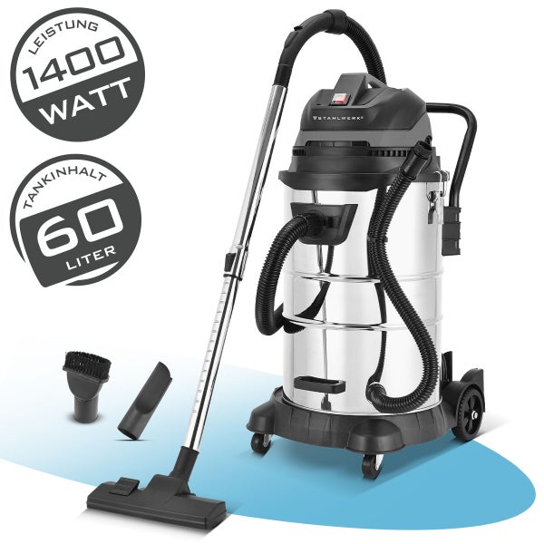 Edelstahl Nass Trockensauger mit 60 Liter Tankvolumen und 1400 Watt Leistung