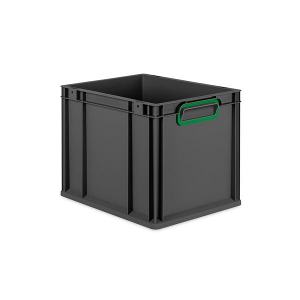 Eurobox NextGen Color, HxBxT 32x30x40cm, 30 Liter, Griffe grün geschlossen, Schwarz, Eurobehälter, Transportbox, Transportbehälter, Stapelbehälter