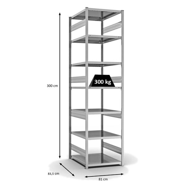 PROREGAL Fachbodenregal Stecksystem T-Profil Heavy-Duty Grundregal HxBxT 300 x 75 x 80 cm 7 Ebenen Fachlast 330 kg Beidseitig Nutzbar Verzinkt