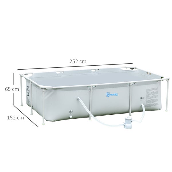 Outsunny Rahmenpool mit Schlauch, 252 x 152 x 65 cm, PVC+Stahl, Grau