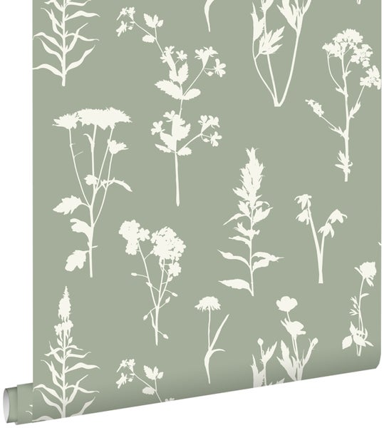 ESTAhome Tapete Feldblumen Jadegrün - 50 x 900 cm - 139395