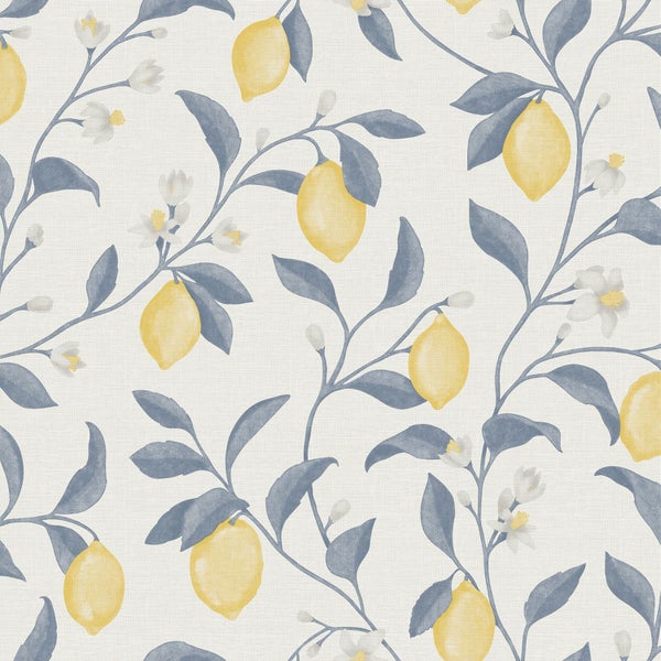 Tapete mit Zitronenmuster und Blättern