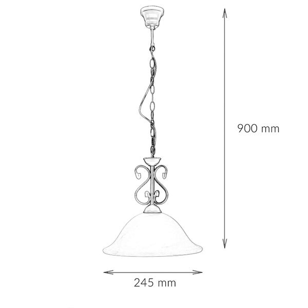 Skizze einer Hängeleuchte mit den Maßen 900 mm Höhe und 245 mm Durchmesser.
