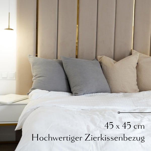 Cord Kissenbezug 45x45 - 4er Kordsamt Weiche Kissenbezüge 45x45 cm - Dekokissen Sofakissen - Kord Kissenhüllen 45x45 cm - Sofa Kissenbezug Cord - Kissen Deko Kissenbezug 45x45 Grau