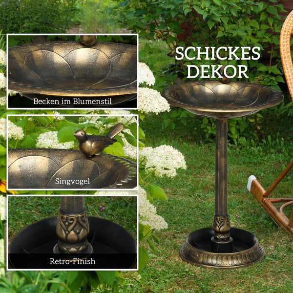 Outsunny 2 in 1 Vogeltränke Stehend, Vogelbad aus Kunststoff, frostsicher Vogelbecken, Winterfest Wassertränke für Wildvögel, Wasserschale, Wasserstelle für Garten Terrasse Balkon 50x50x72cm, Bronze