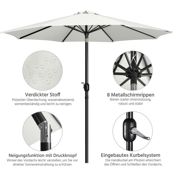 Gartenschirm mit Polyesterbespannung, acht Metallrippen, Neigungsfunktion und Kurbelsystem