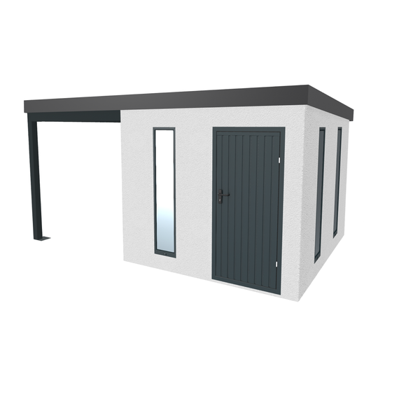 Gartenhaus mit Anbau, Tür und Fenstern