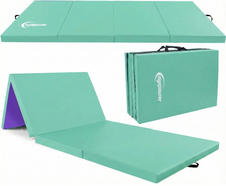 Dreiteilige Klappmatte für Sport und Gymnastik in verschiedenen Positionen und gefaltet