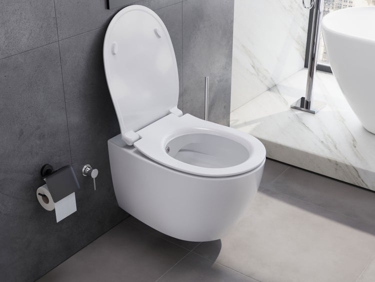 Aqua Bagno Taharet Design Hänge-Dusch-WC 10.10.02.02.WMKT – Spülrandlos – Weiß Matt – Bidetfunktion – Softclose WC-Sitz