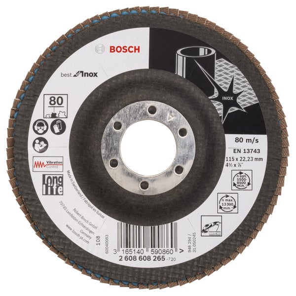 Bosch Fächerschleifscheibe Best for Inox 115 22,23 80 gewinkelt Glasgewebeteller - 2608608265