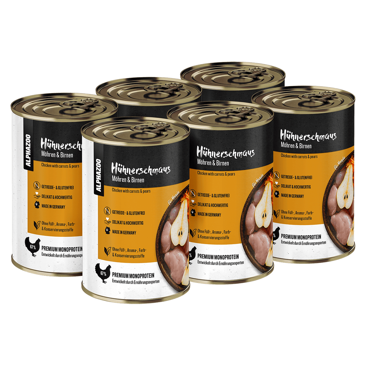 ALPHAZOO Hühnerschmaus Nassfutter 6 x 400g für Hunde I Getreidefreies Hundefutter
