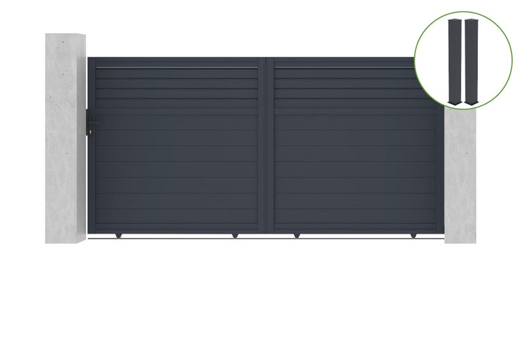Schiebetor 3,5 m CARPATIA H.180 cm graues Aluminium + 2 Pfosten 20x20 cm H.190 c