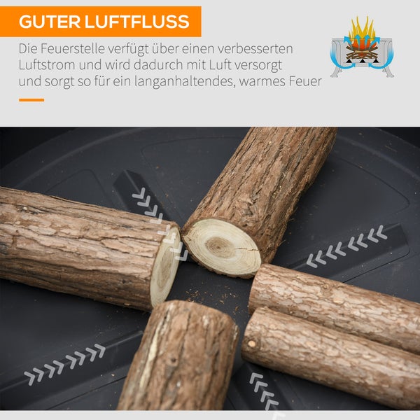 Outsunny Feuerschale mit Funkenschutz, mit Grillrost, Schürhaken, 2-in-1 BBQ Grill, für Garten, Balkon, 66 x 66 x 66 cm, Metall, Schwarz