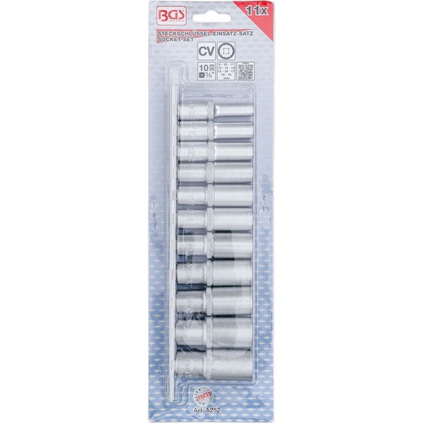 BGS Steckschlüssel-Einsatz-Satz Zwölfkant, tief Antrieb Innenvierkant 10 mm (3/8) SW 8 - 19 mm 11tlg. - 5252
