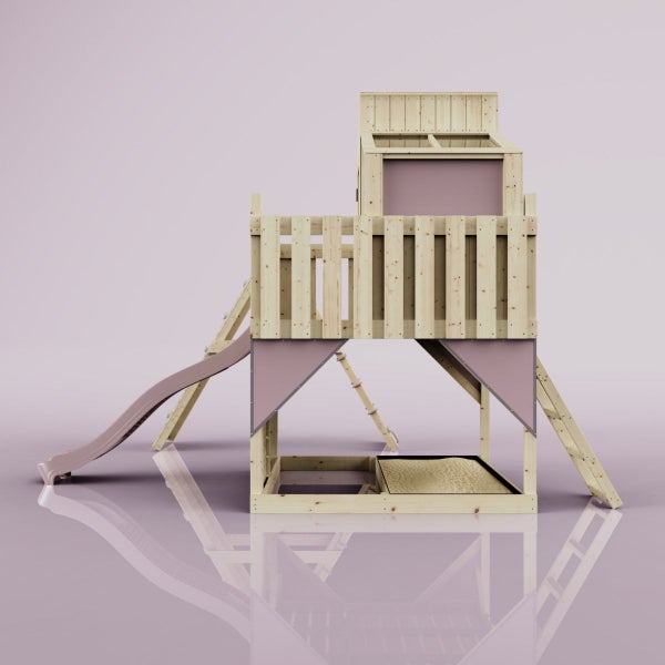 Holzspielturm mit Rutsche, Leiter und Sandkasten