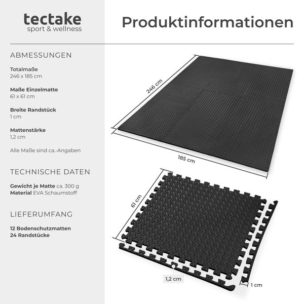 tectake Bodenschutzmatten Set mit Produktinformationen und Maßangaben