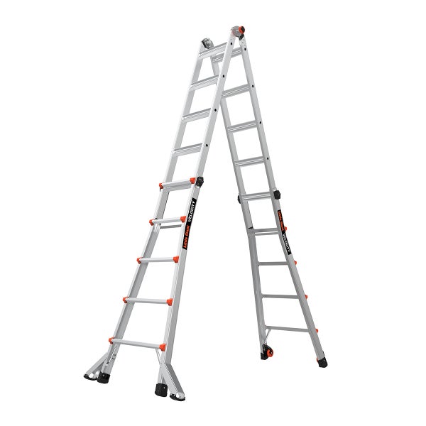 Little Giant Velocity Mehrzweckleiter aus Aluminium als stabile Stehleiter aufgebaut mit Quertraversen und Rollen